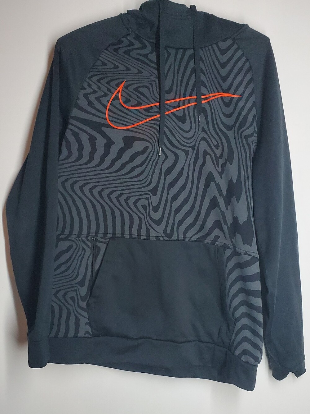 Nike Black/Gray Patterned Hoodie with Orange Swoosh